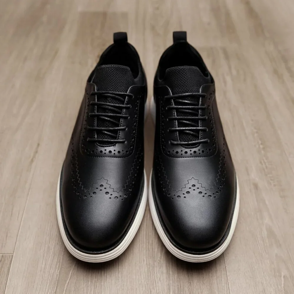 Men's Black Leather Classic Business Formal Casual Wingtip Dress Oxford Shoes